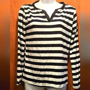 Andy Home Japanese designer black & white stripped stretchy top szXXL/M NWT